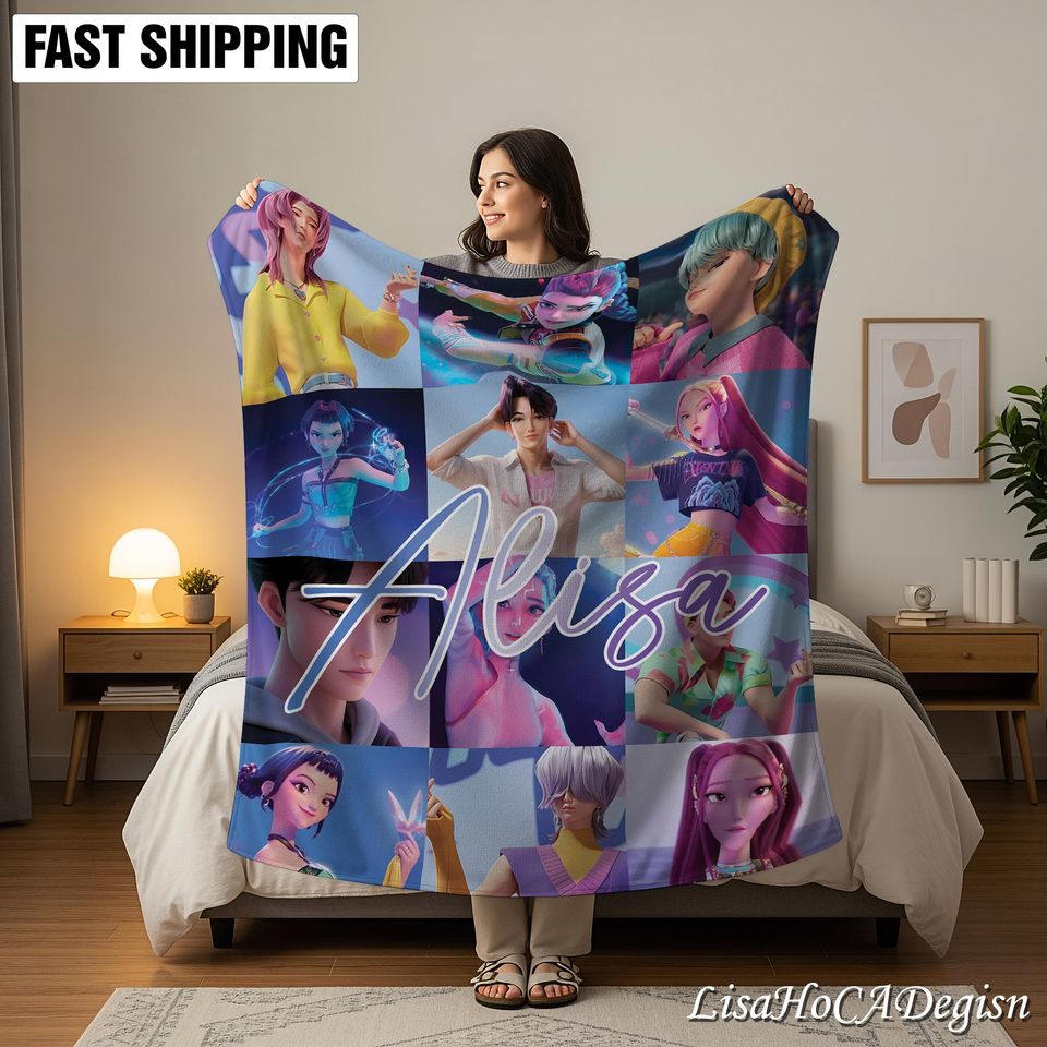 Personalized Cozy K pop Demon Hunters Blanket with Name, Custom Huntrix Blanket