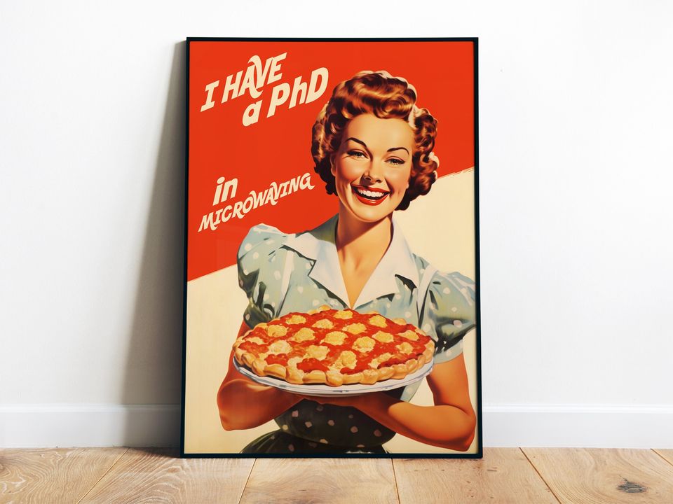 Retro Kitchen Poster, Vintage 1950s 60s Cooking Art, Funny Housewife Wall Decor