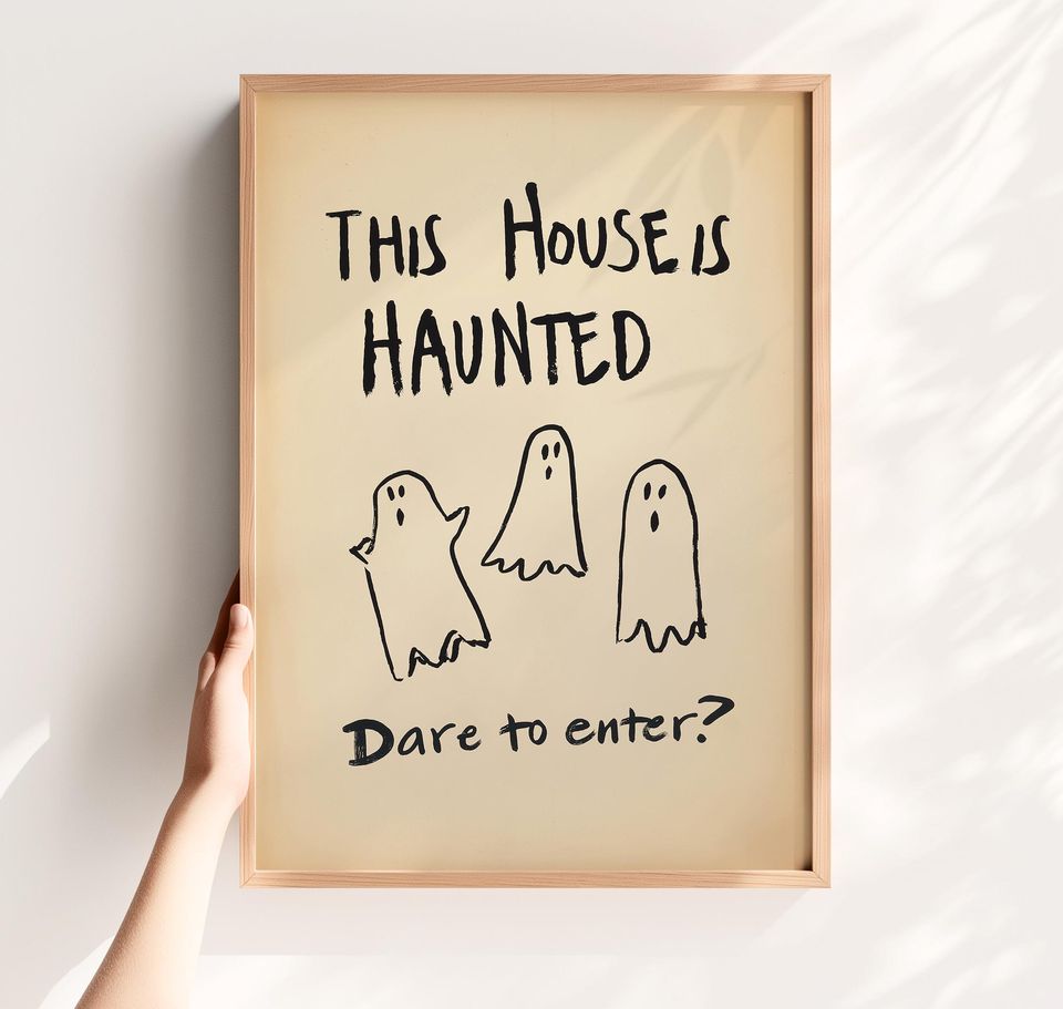 Spooky Ghost Haunted House Poster Minimalist Halloween