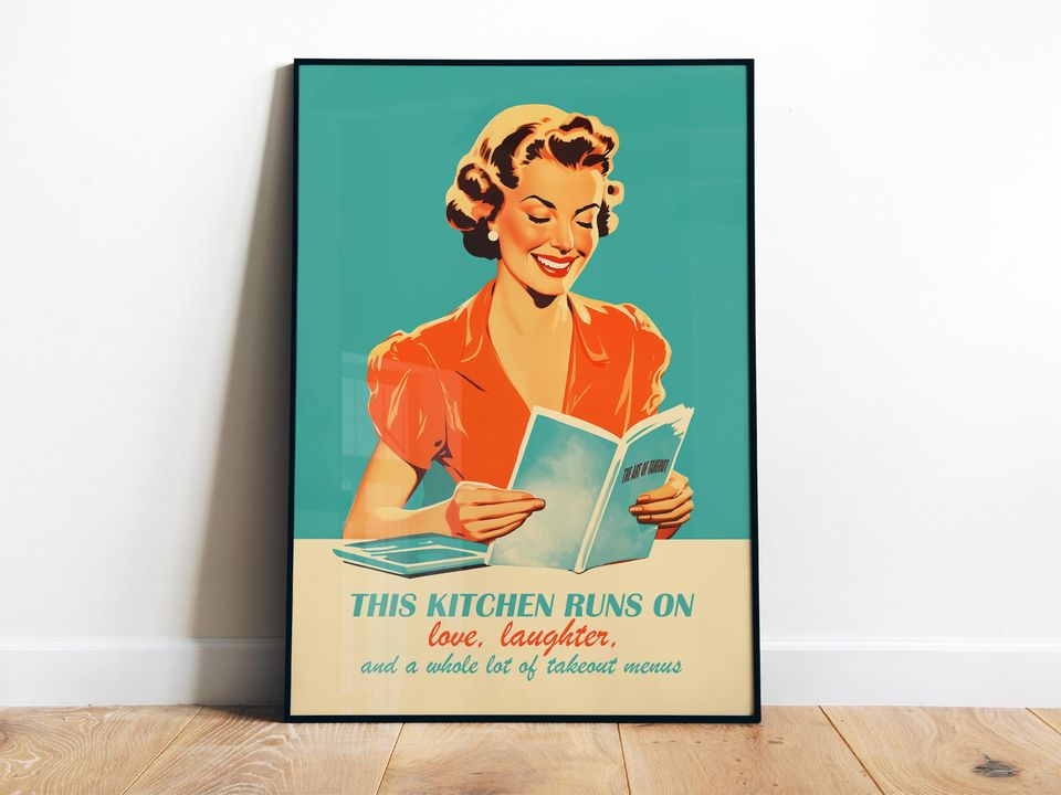 Retro Kitchen Wall Art, 50s Style Cooking Quote Poster