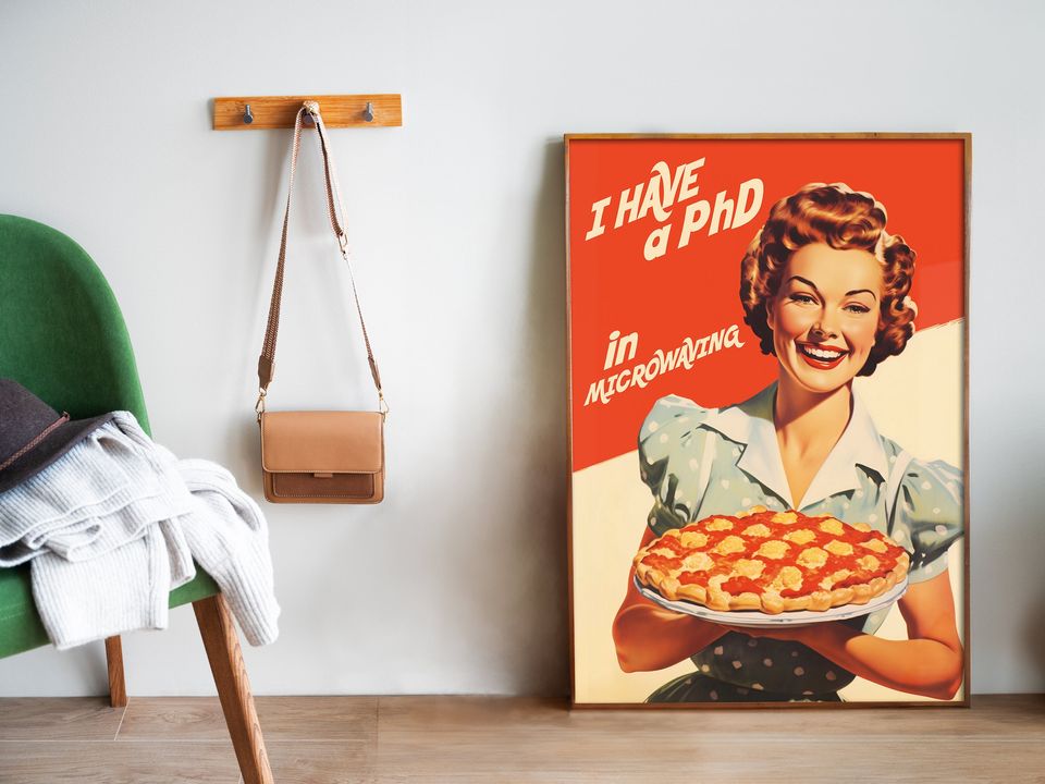 Retro Kitchen Poster, Vintage 1950s 60s Cooking Art, Funny Housewife Wall Decor