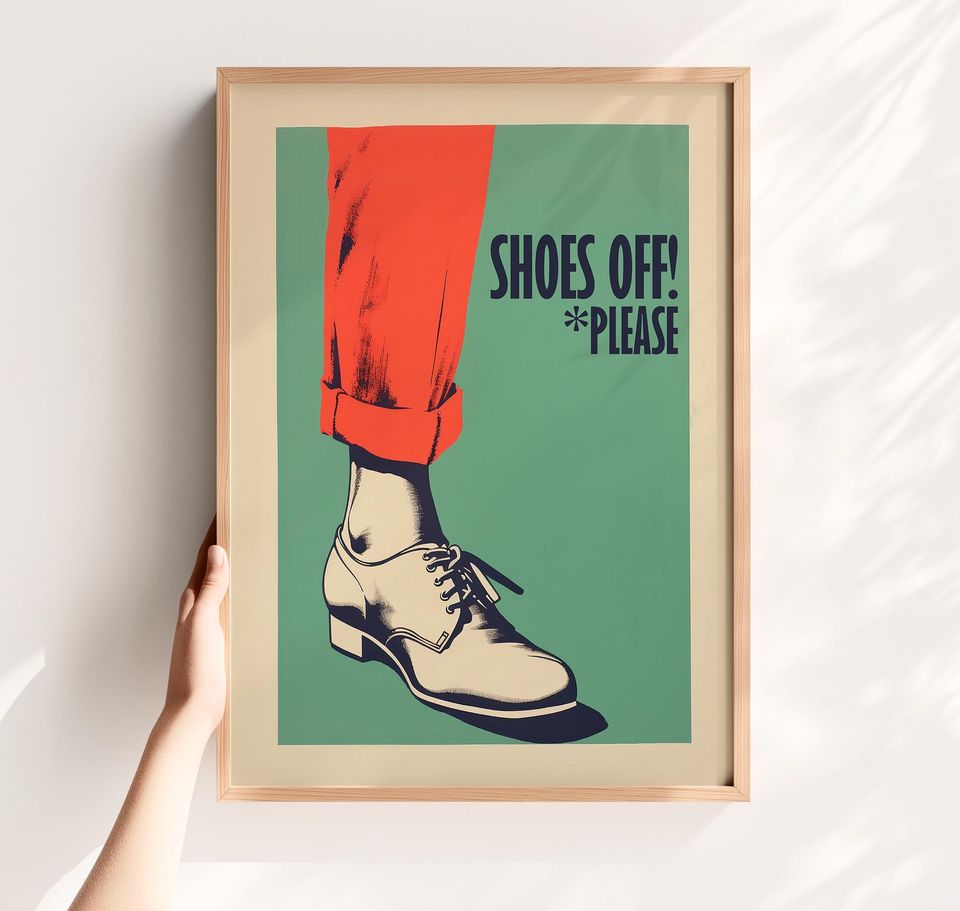 Shoes Off Sign Wall Art Retro Poster Printable Entryway Decor