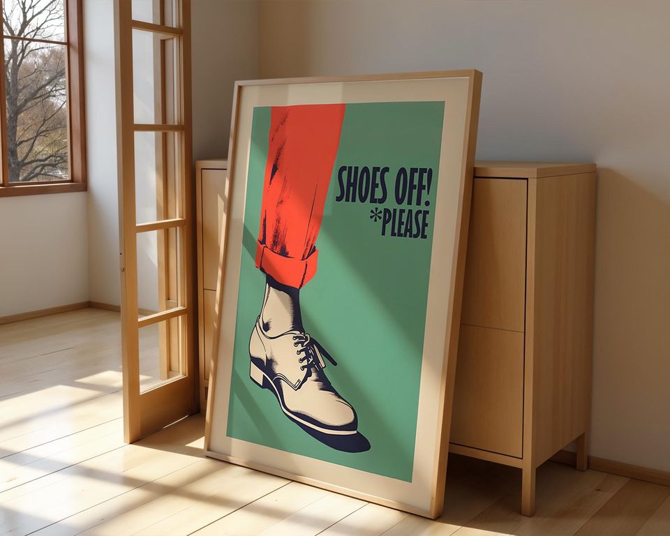 Shoes Off Sign Wall Art Retro Poster Printable Entryway Decor