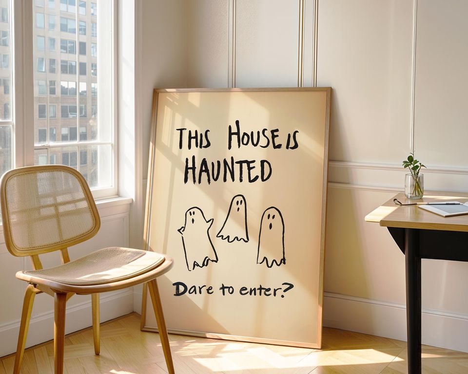 Spooky Ghost Haunted House Poster Minimalist Halloween