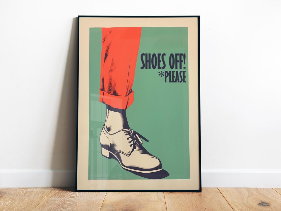 Shoes Off Sign Wall Art Retro Poster Printable Entryway Decor