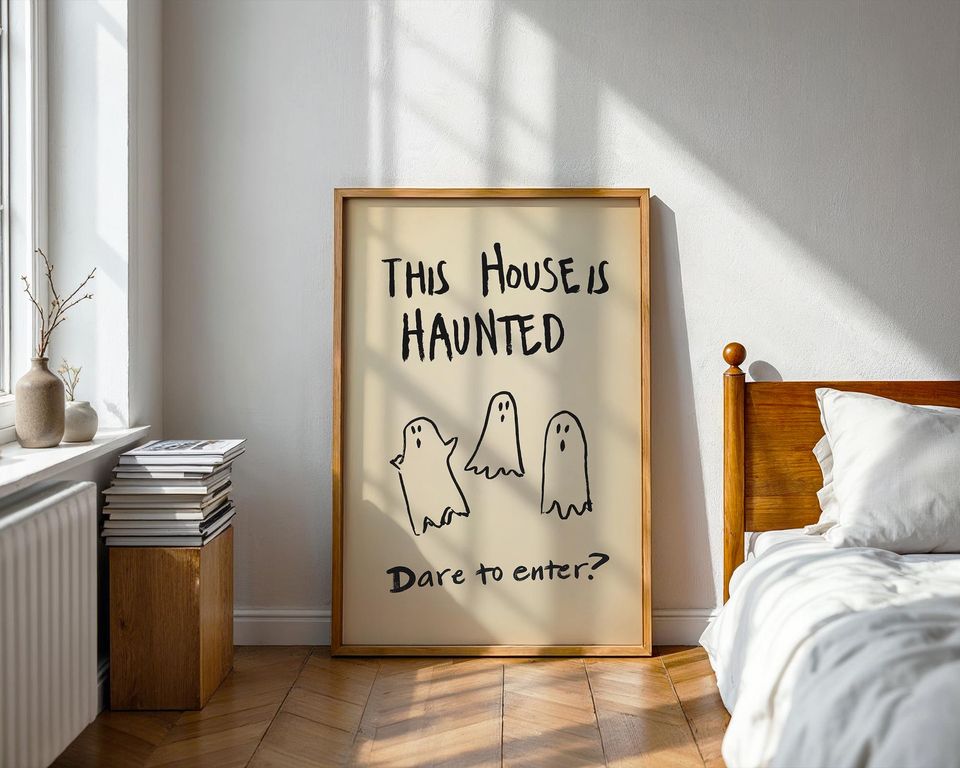 Spooky Ghost Haunted House Poster Minimalist Halloween