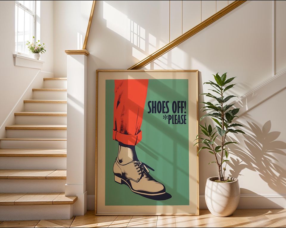 Shoes Off Sign Wall Art Retro Poster Printable Entryway Decor