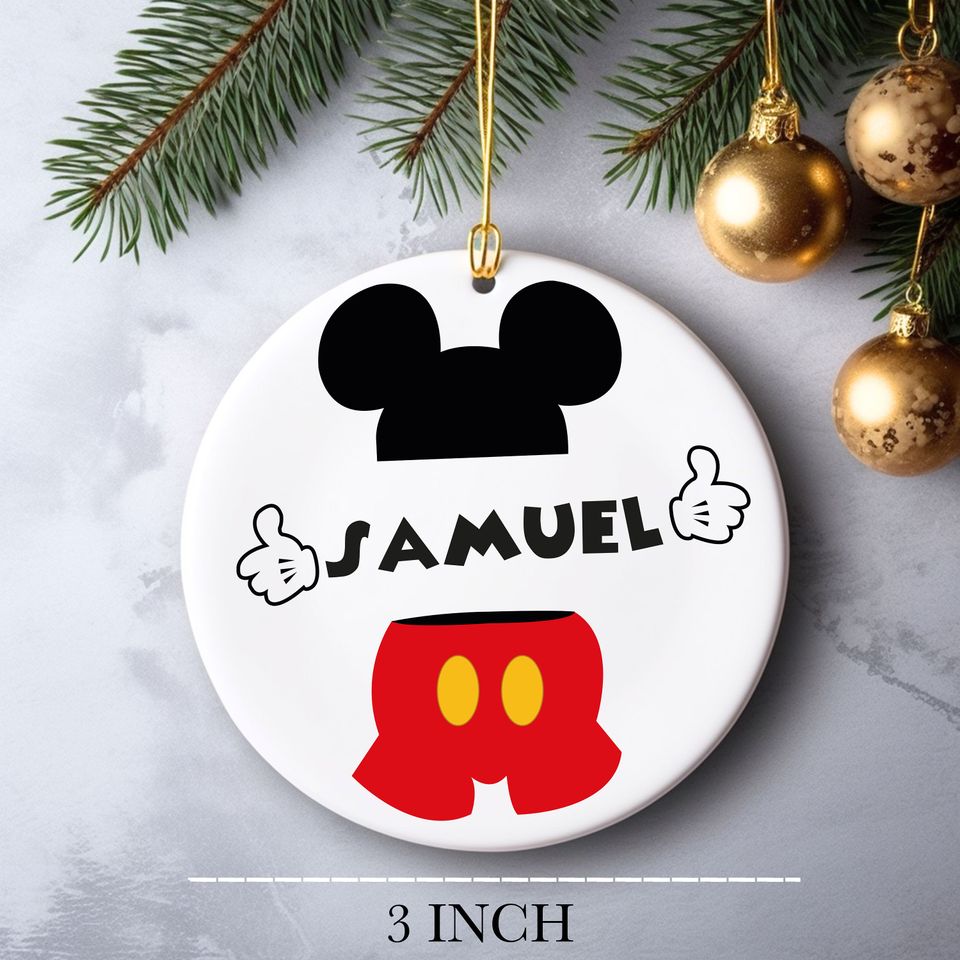 Mickey Mouse Ornament, Disney Mickey Mouse Ornament, Custom Name Ornament