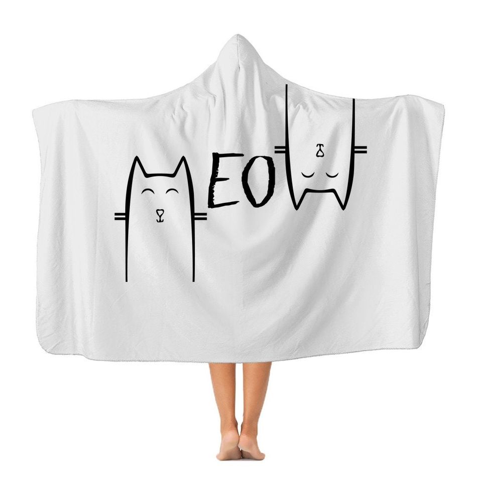Meow Hooded Blanket, Cute Pajamas Shawl Blanket, Winter Warm Sleeping Blanket