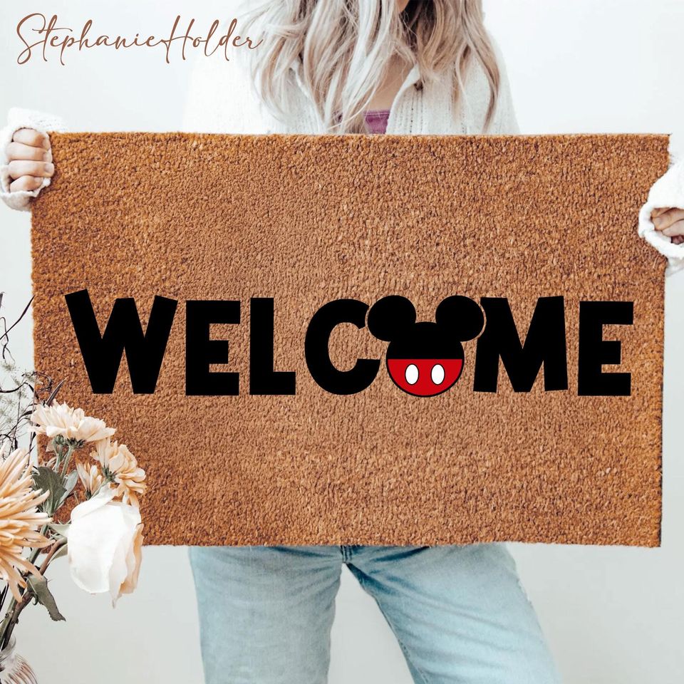 Personalized Cartoon Mouse Doormat with Friends, Rubber Base Holiday Home Decor