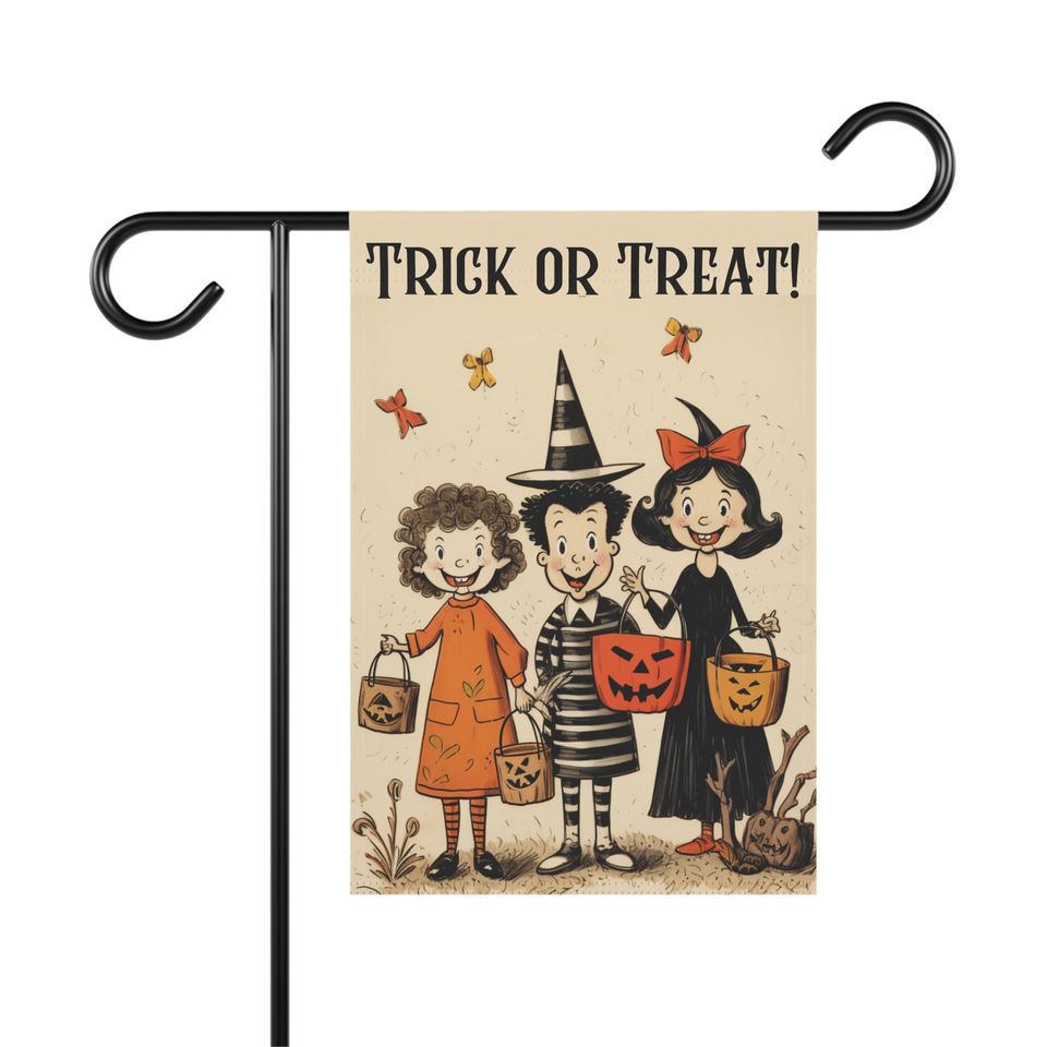 Retro Vintage Halloween Garden Flag. Welcome Sign