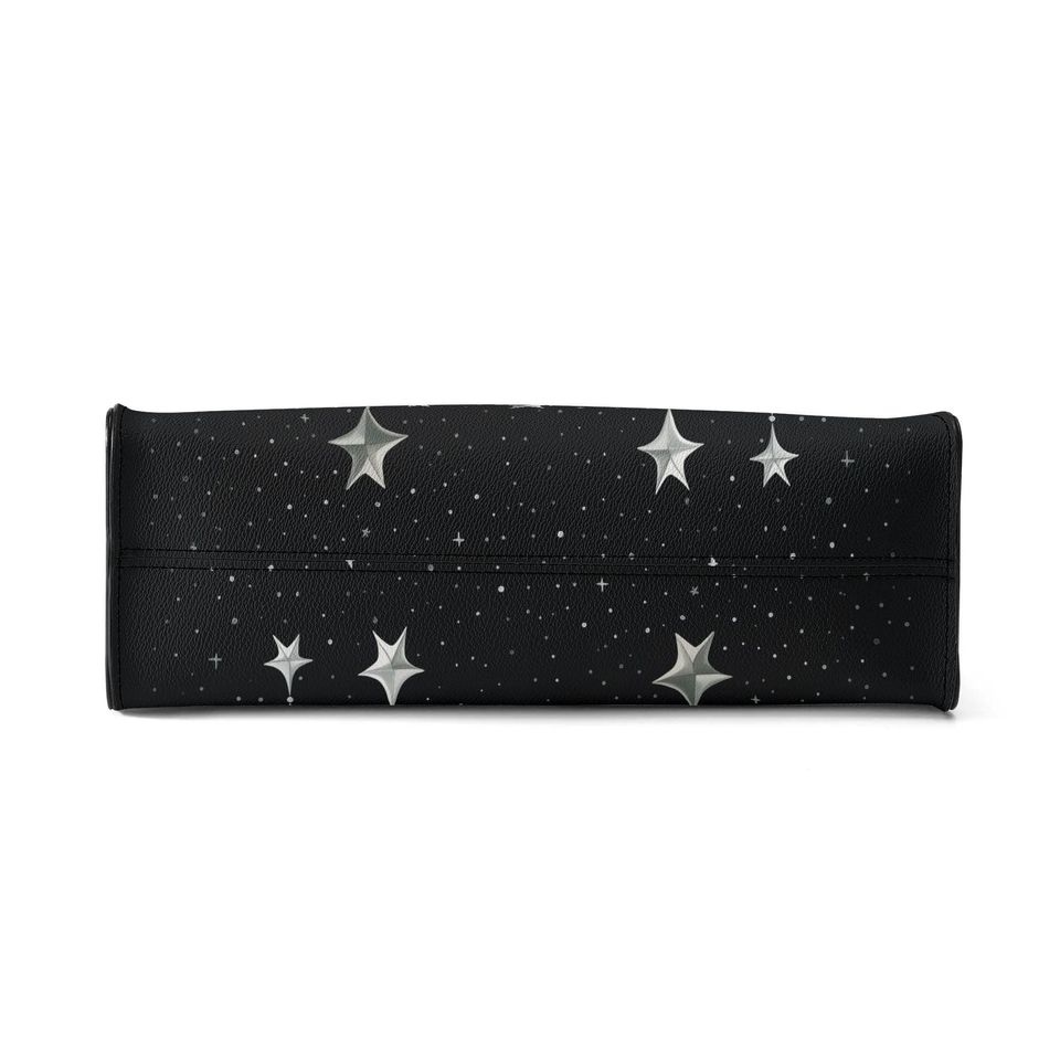 Falling Stars PU Leather Hand Bag, Cottagecore witch Trendy Fashion Handbag, Dark academia Vegan Leather Handbag Gift Black Halloween Purse