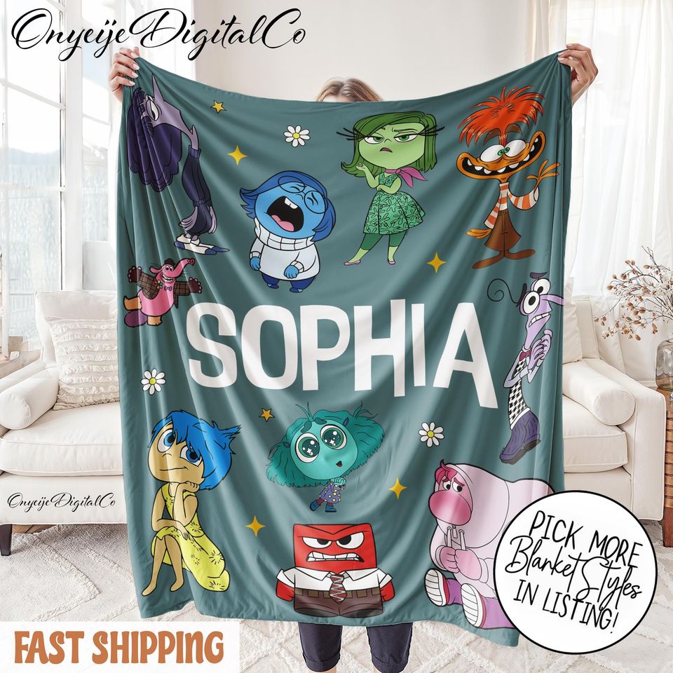 Personalized Disney Inside Out Blanket  Custom Name Cozy Kids Gift