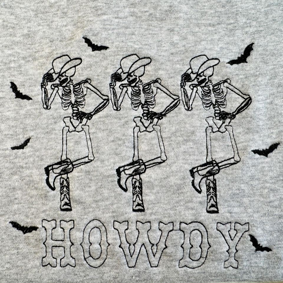 Howdy Skeleton Embroidered Sweatshirt,Embroidered Halloween Skeleton Sweatshirt