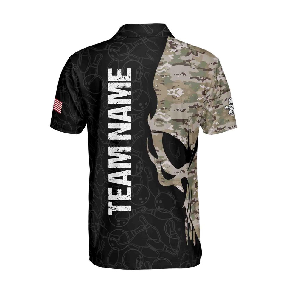 Funny Custom Name Team Name Skull Bowling Camo Men's Polo Shirt