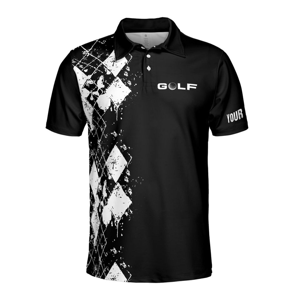 Custom Name Golf I Like Big Putts Cannot Lie Black Argyle Men's Polo