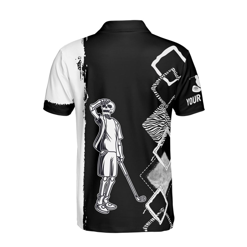Custom Name Golf Skull Golfer Zebra Argyle Pattern Men's Polo