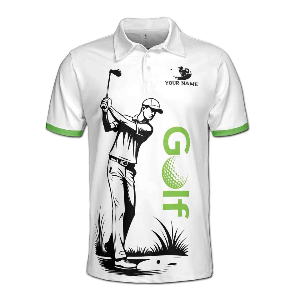 Custom Name Golf Player Swing Swear Drink Repeat Men's Polo