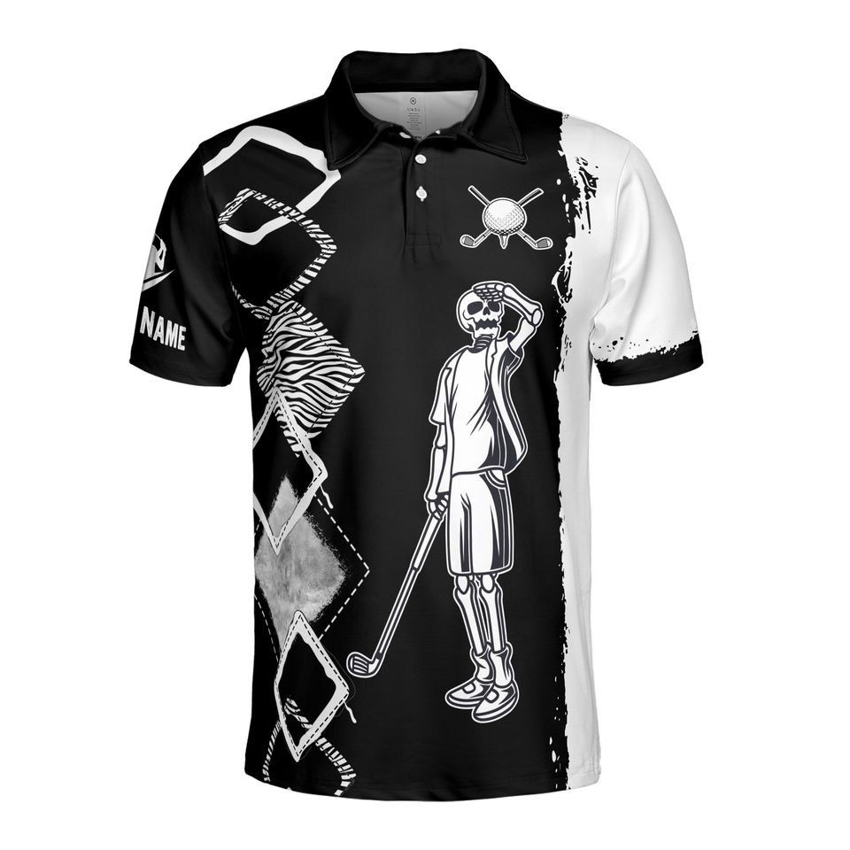 Custom Name Golf Skull Golfer Zebra Argyle Pattern Men's Polo