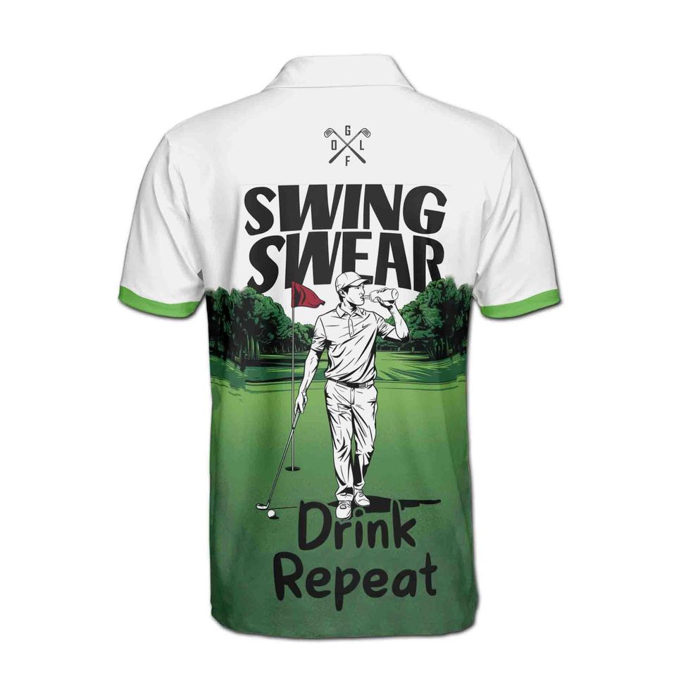 Custom Name Golf Player Swing Swear Drink Repeat Men's Polo