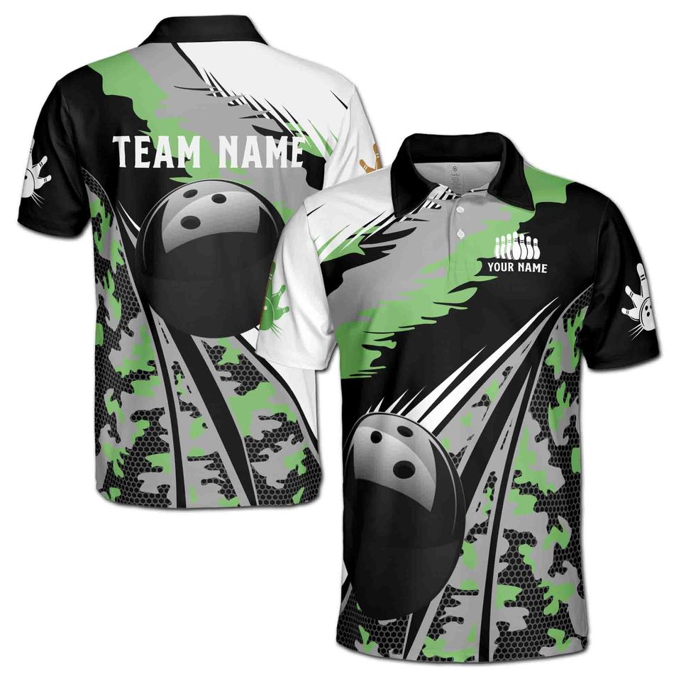 Personalize Name Bowling Pattern Camouflage Men's Polo Shirt