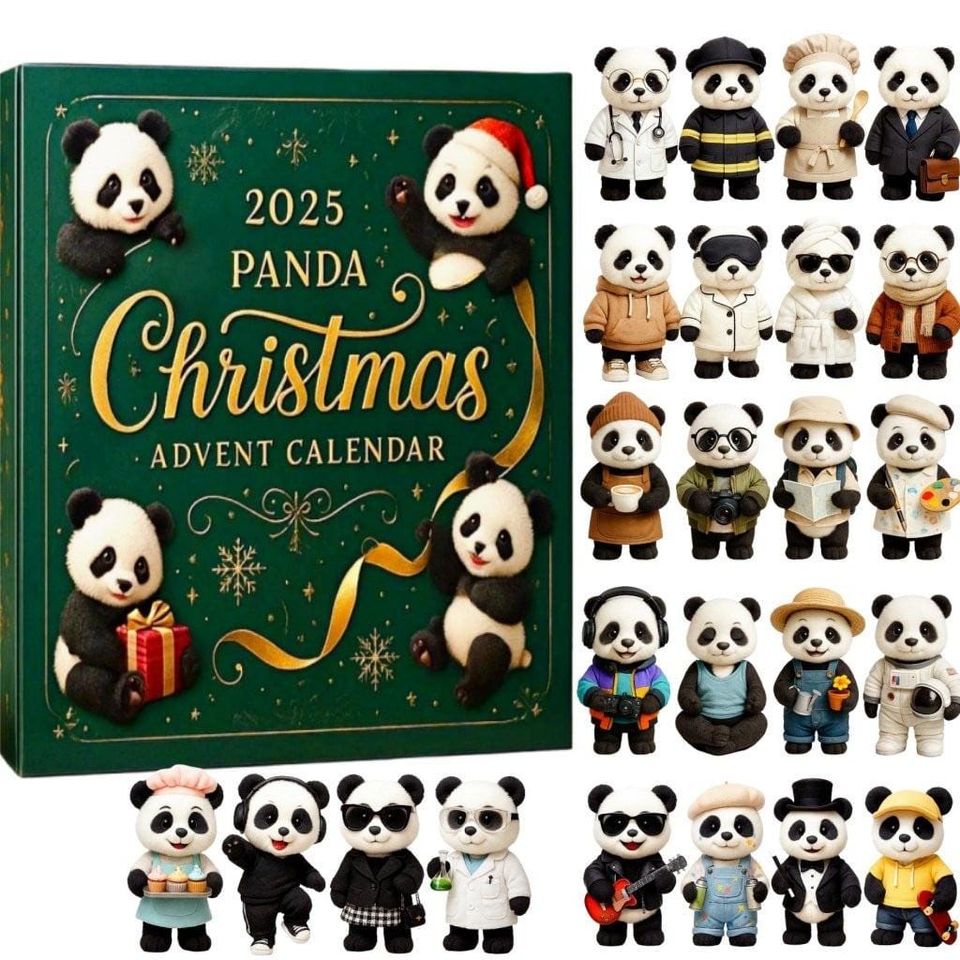Panda Advent Calendar 2025 with 24 Mini Bear Figurines Christmas Countdown Decor