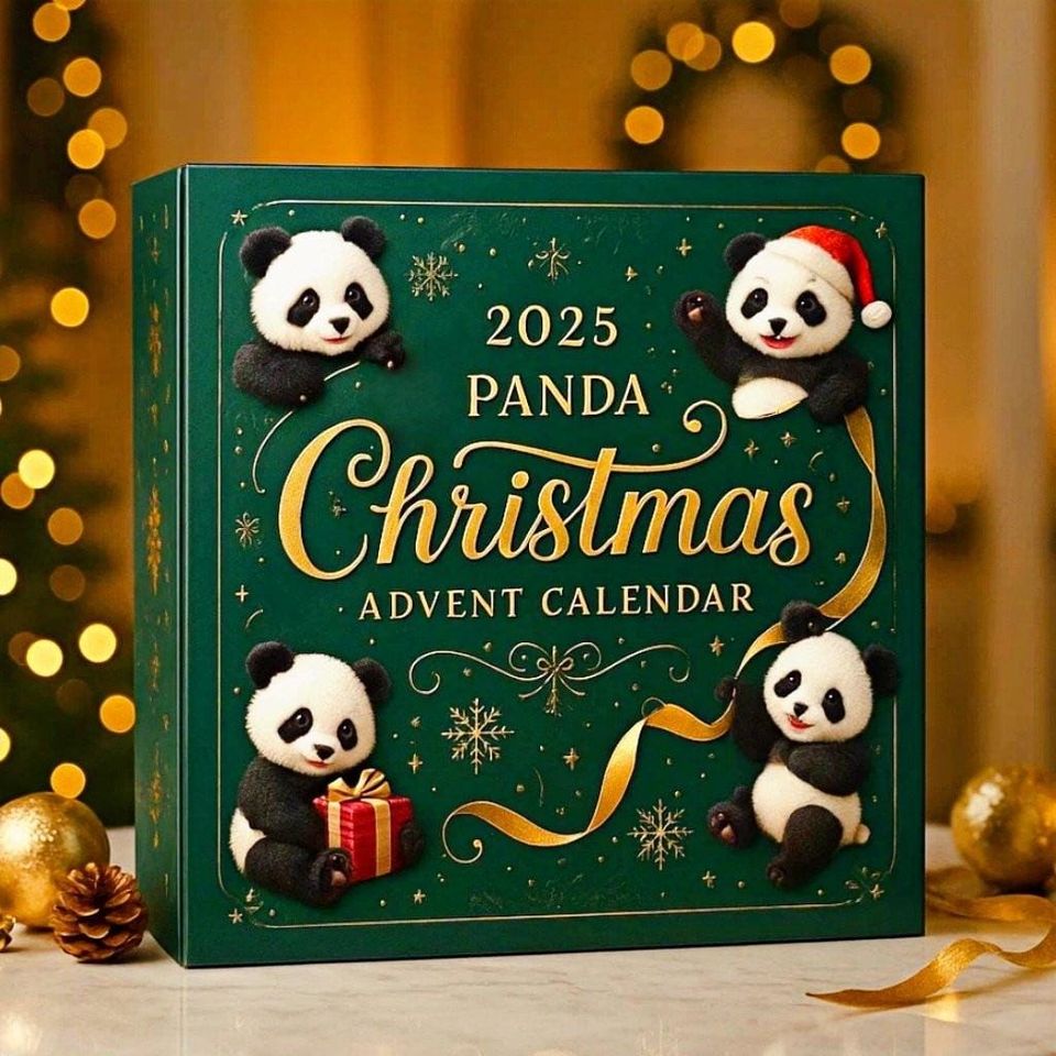 Panda Advent Calendar 2025 with 24 Mini Bear Figurines Christmas Countdown Decor
