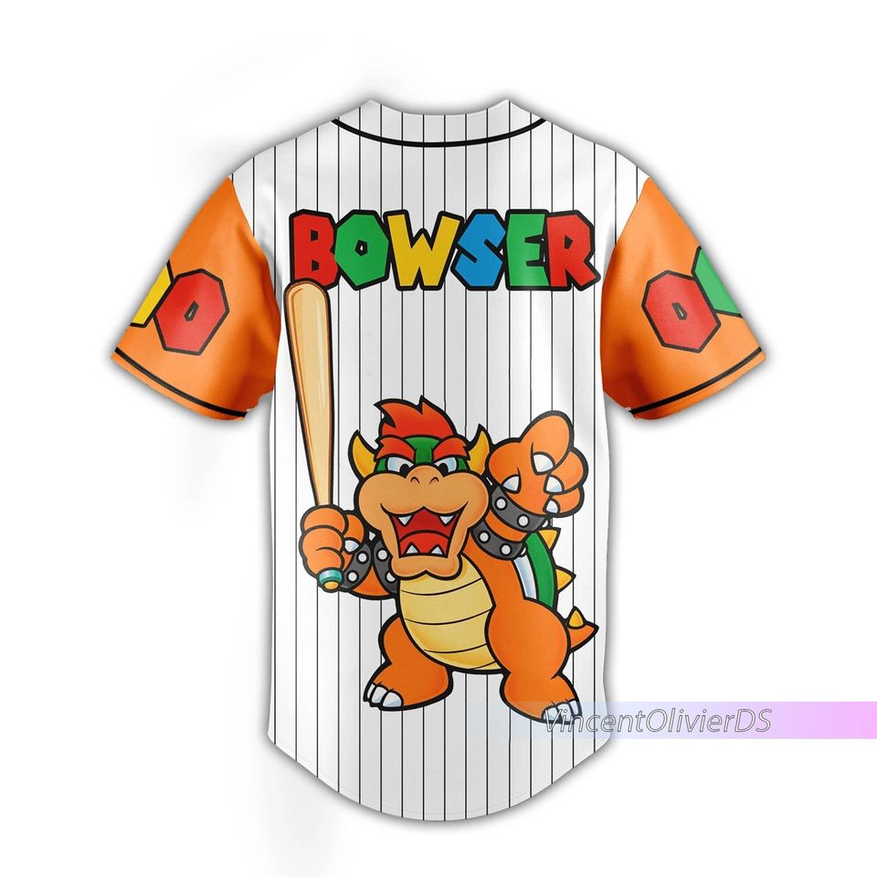 Custom Bowser Baseball Jersey Shirt, Super Mario Baseball Jersey