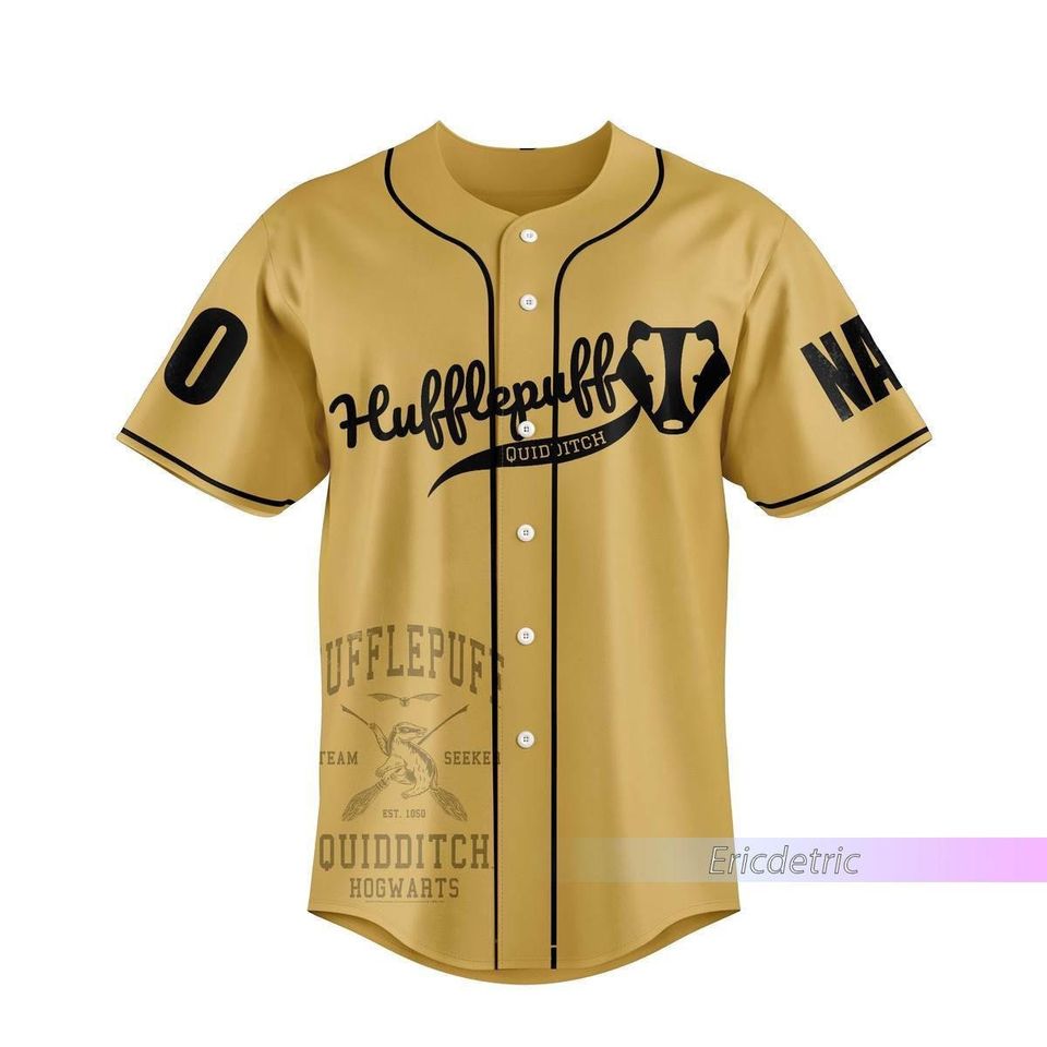 Custom Hufflepuff Baseball Jersey, Wizard House Varsity Collegiate Shirt