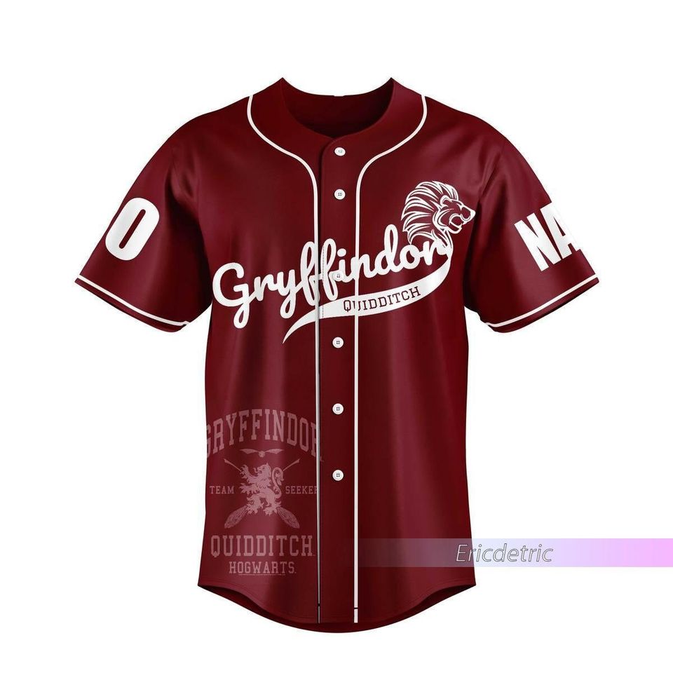Custom Gryffindor Baseball Jersey, Wizard House Varsity Collegiate Shirt