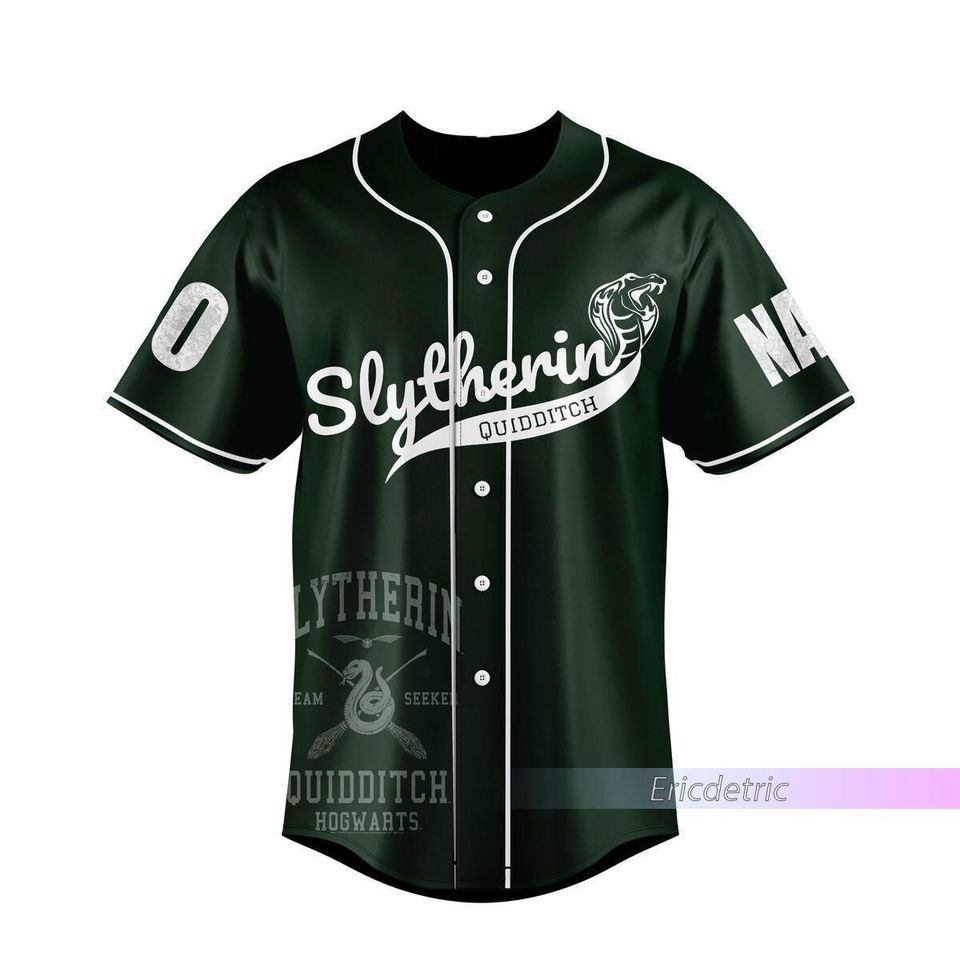 Custom Slytherin Baseball Jersey, Wizard House Varsity Collegiate Shirt
