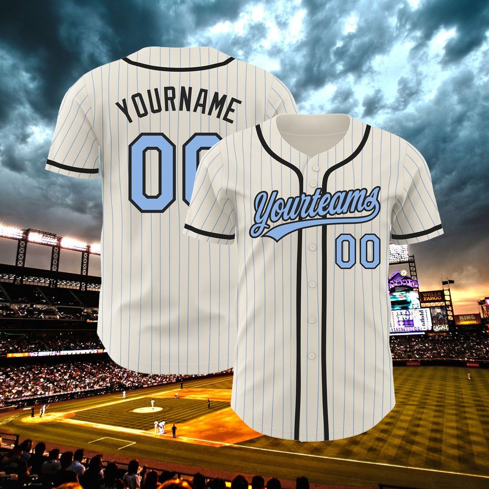 Personalized Baseball Jersey, Light Blue Stripe Baseball Jersey