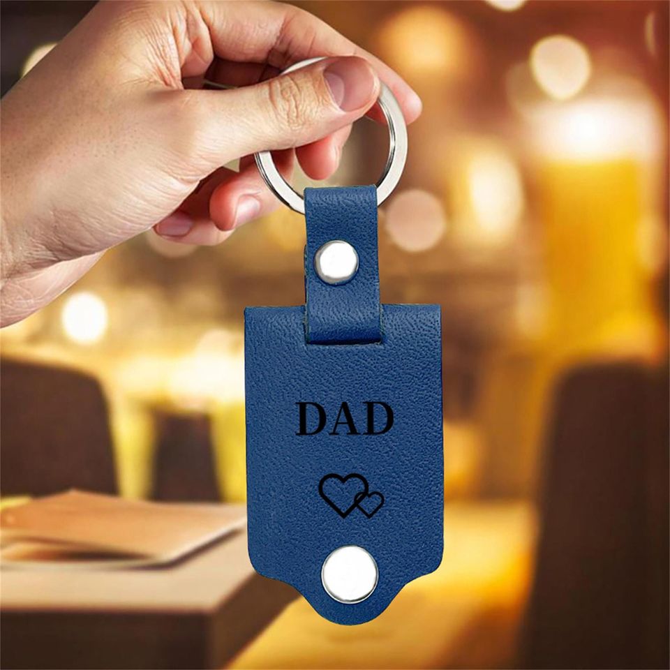 Personalized Mens Leather Keychain with Photo,Metal Tag Photo Keychain
