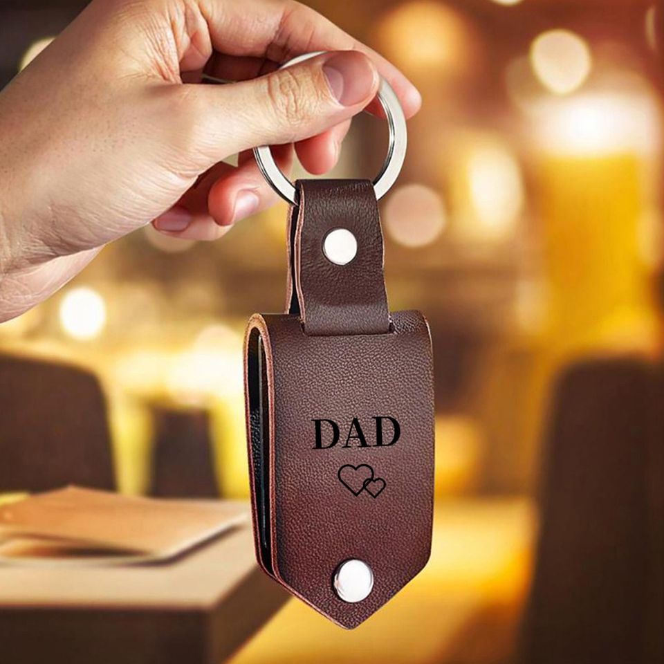 Personalized Mens Leather Keychain with Photo,Metal Tag Photo Keychain