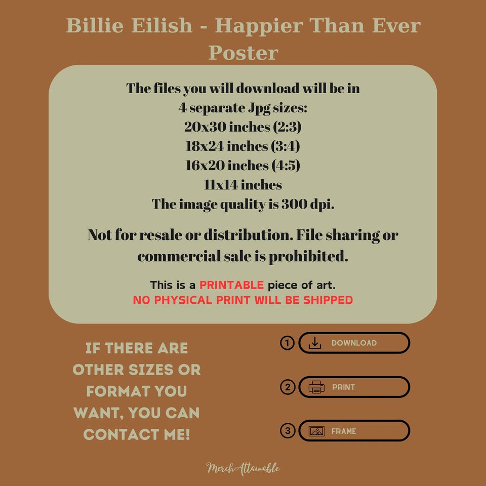 Billie Eilish Happier Than Ever Poster, Hit Me Hard And Soft, Gift