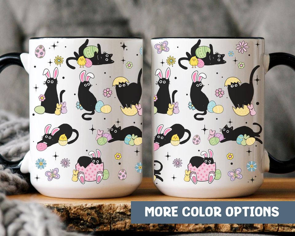 Black Cat Easter Mug, Coffee Mug Easter, Black Cat Coffee Mug, Gift Mug for Veterinarian, Funny Black Cat Mug