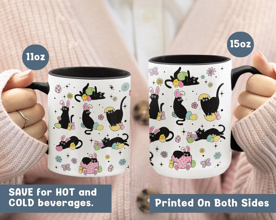 Black Cat Easter Mug, Coffee Mug Easter, Black Cat Coffee Mug, Gift Mug for Veterinarian, Funny Black Cat Mug