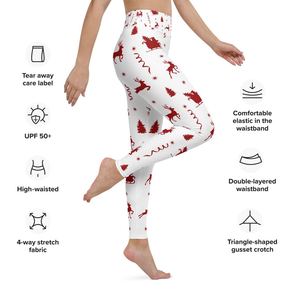 Christmas Leggings, Xmas Reindeer Santa Patterned Yoga Leggings, Super Soft and Comfortable Fall Winter Clothing