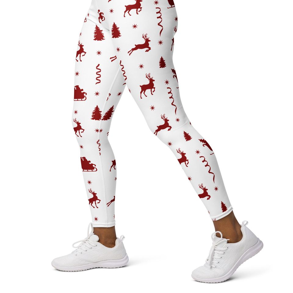 Christmas Leggings, Xmas Reindeer Santa Patterned Yoga Leggings, Super Soft and Comfortable Fall Winter Clothing