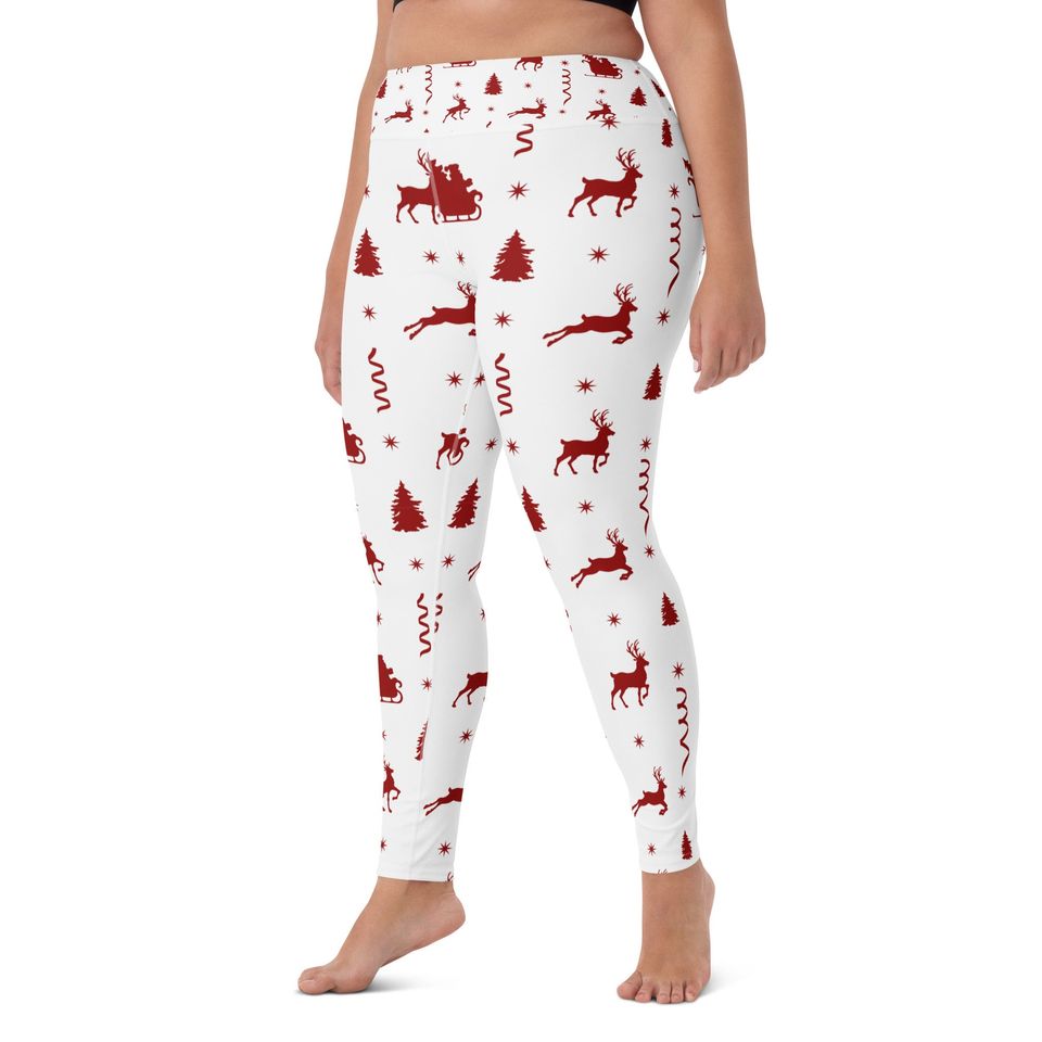 Christmas Leggings, Xmas Reindeer Santa Patterned Yoga Leggings, Super Soft and Comfortable Fall Winter Clothing