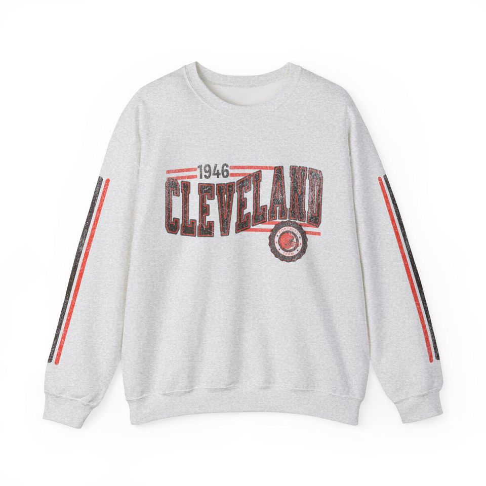 Cleveland Football Retro Crewneck Sweatshirt, Brown Retro Stripe Sleeve Sweatshirt, Cleveland Unisex Shirt, Game Day Shirt, Brown Fan Gift