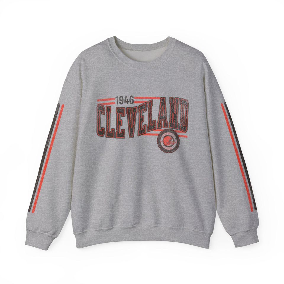 Cleveland Football Retro Crewneck Sweatshirt, Brown Retro Stripe Sleeve Sweatshirt, Cleveland Unisex Shirt, Game Day Shirt, Brown Fan Gift