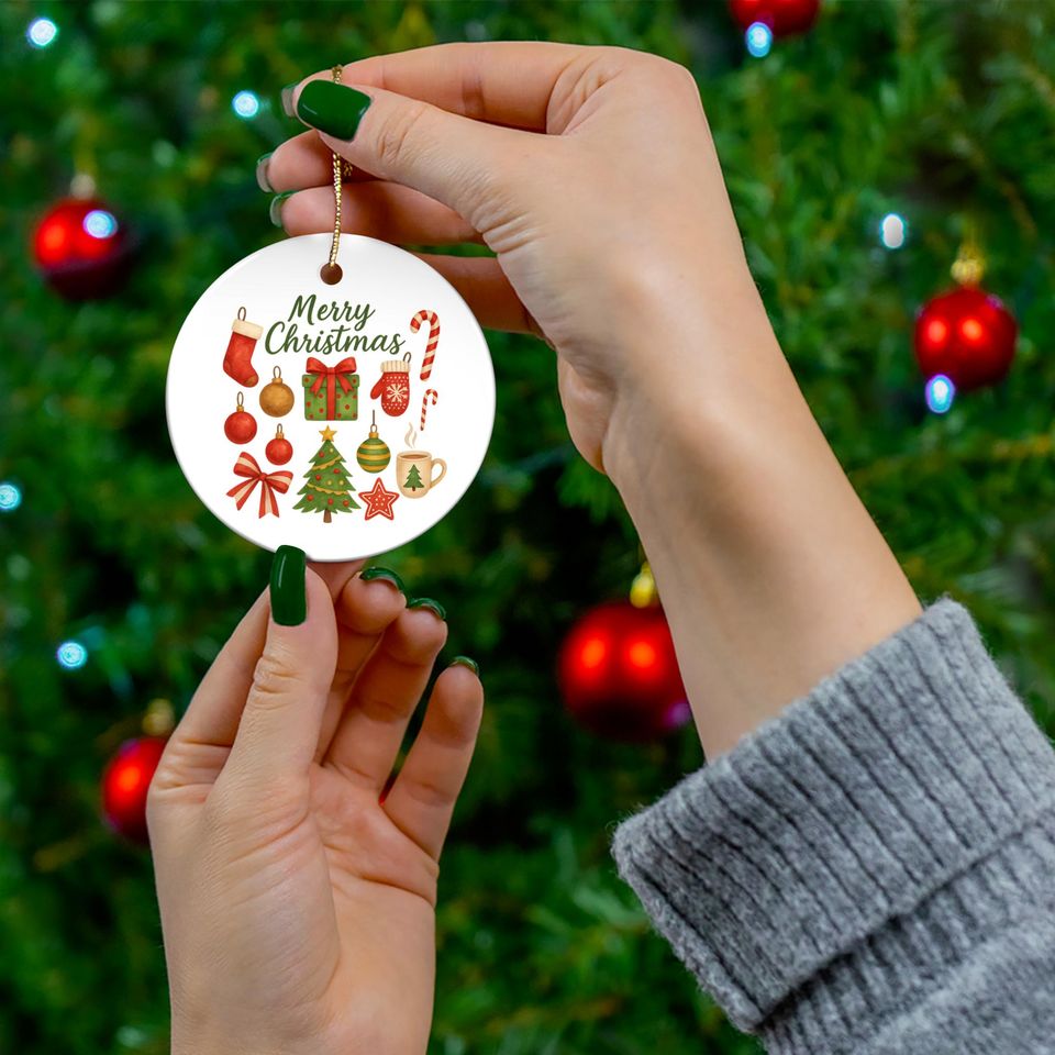 Merry Christmas Ceramic Ornament, Round Tree Decoration