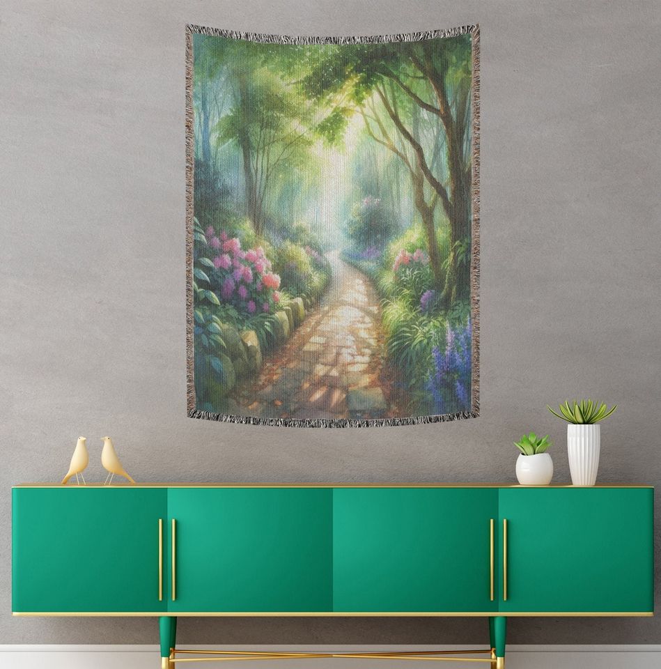 Enchanted Forest Watercolor Woven Blanket