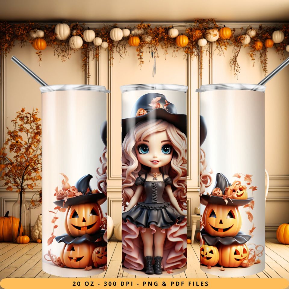 Barbie Doll Pumpkins Halloween Tumbler Wrap, Disneyland Halloween Tumbler Wrap Design