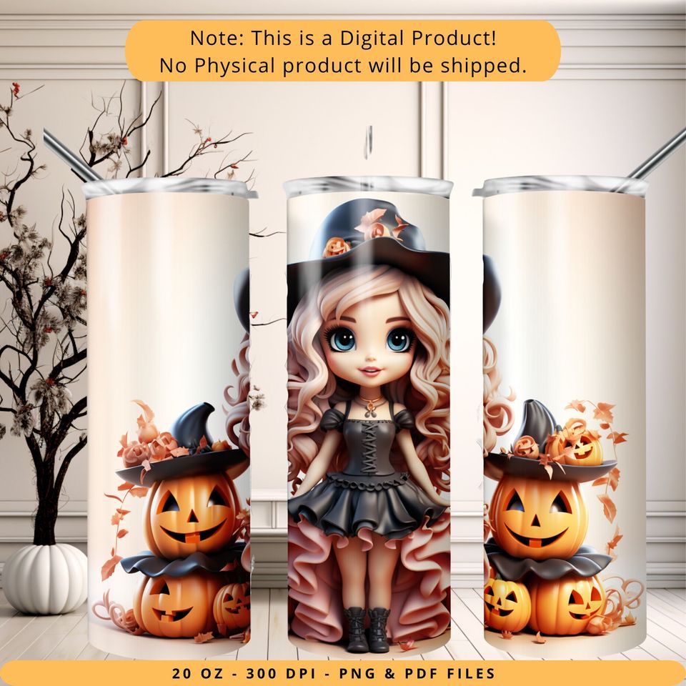 Barbie Doll Pumpkins Halloween Tumbler Wrap, Disneyland Halloween Tumbler Wrap Design