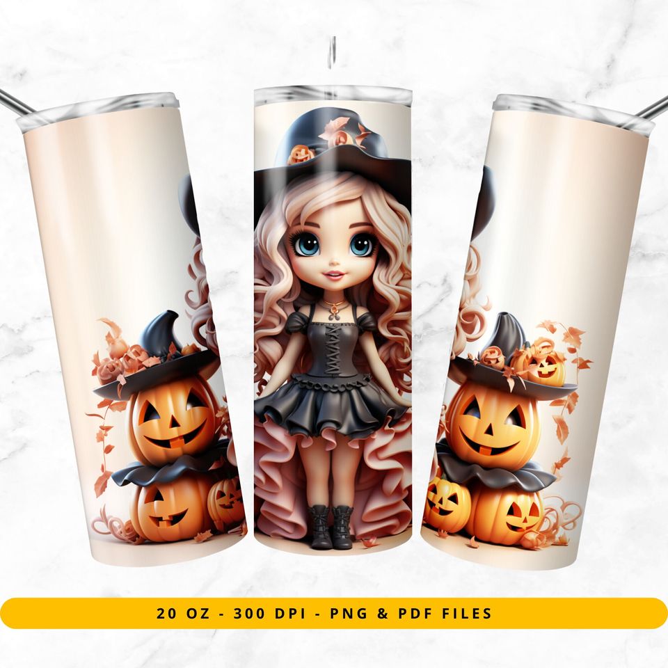 Barbie Doll Pumpkins Halloween Tumbler Wrap, Disneyland Halloween Tumbler Wrap Design