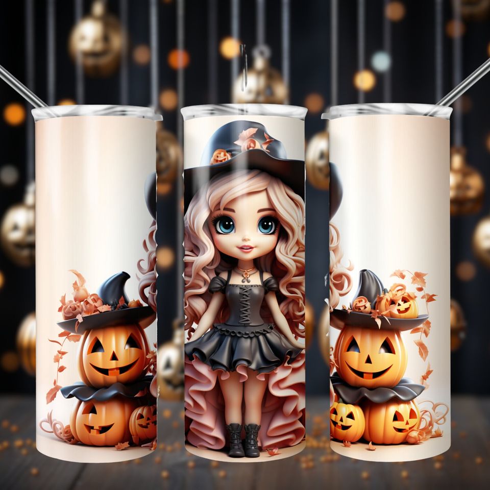 Barbie Doll Pumpkins Halloween Tumbler Wrap, Disneyland Halloween Tumbler Wrap Design