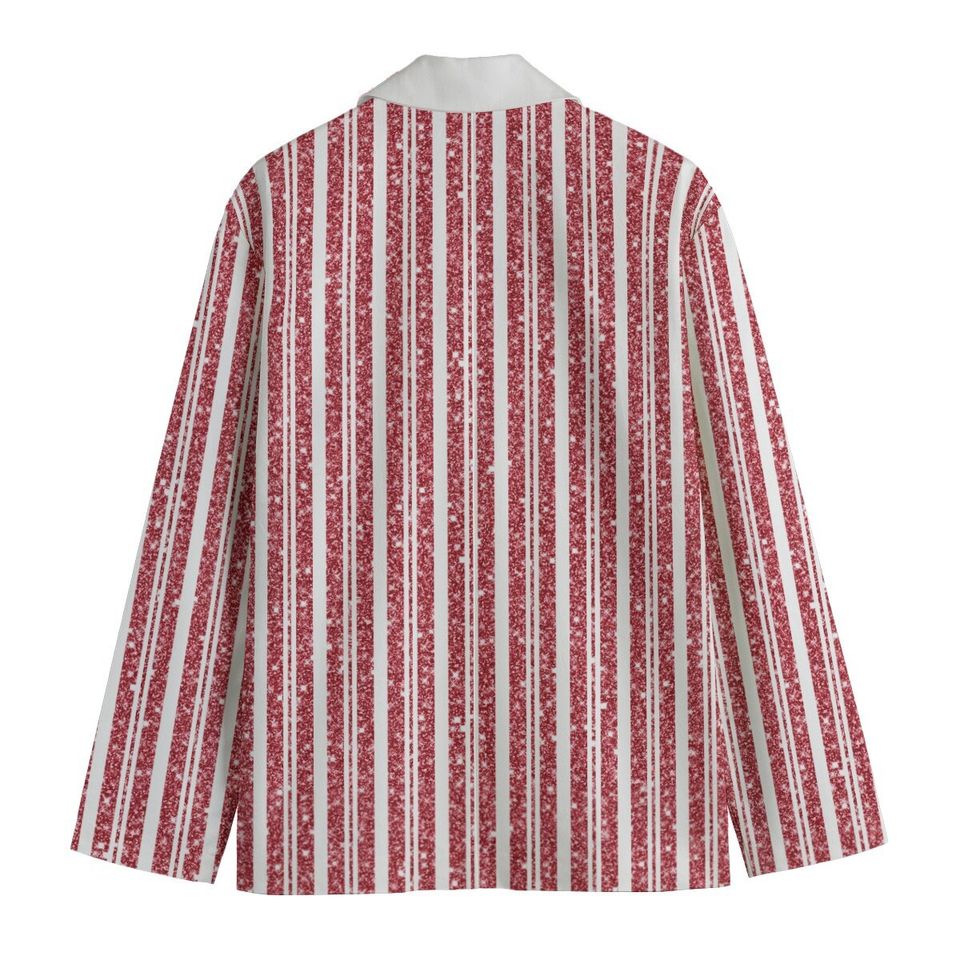 Red and White Sparkle Red Stripes Lightweight Blazer/Sport Coat - Red Lapel