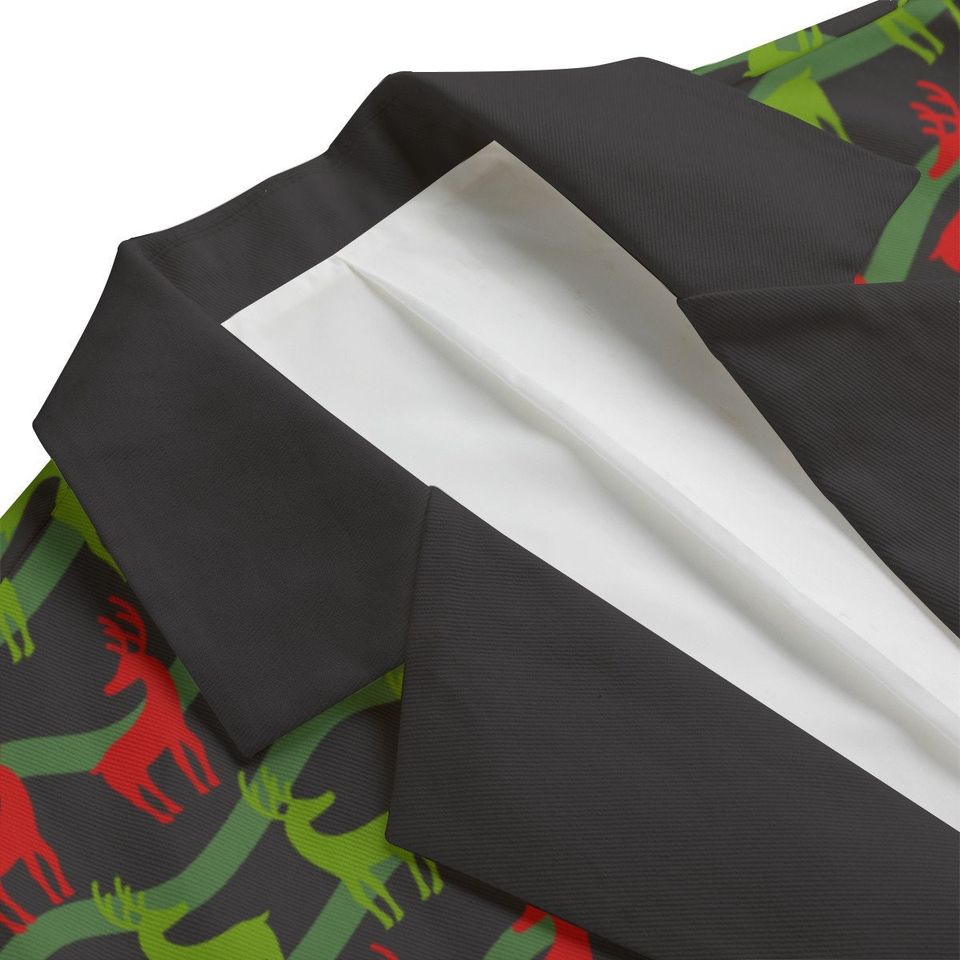 Green and Red Reindeer Christmas Blazer/Sports Coat - BlackLapel